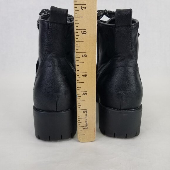 Chase + Chloe Storm Combat Boots Women 9 Black Block Heel Lug Sole Glitter Laces - Picture 15 of 15